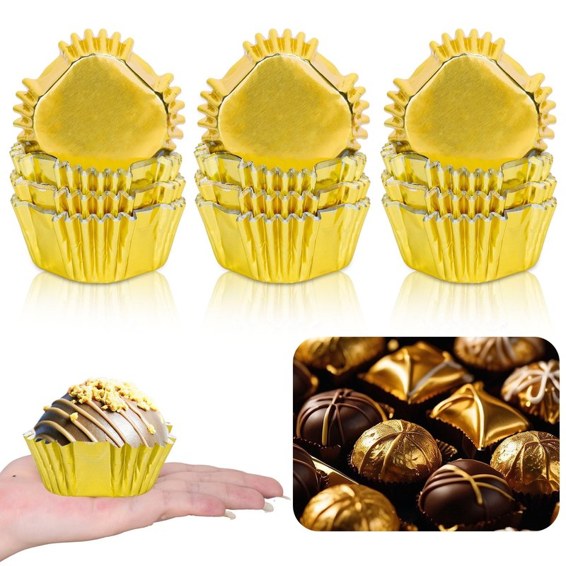 Square Mini Foil Cupcake Liners Brownie Baking Cup Golden Foil Muffin 200 PCS
