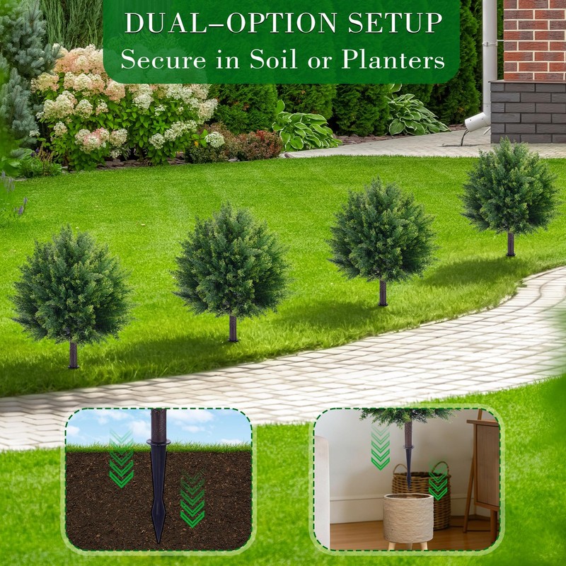 Fonyick 27.6 Artificial Cedar Topiary Ball Trees Set Of 2 Fake Cypress Bushes gallery