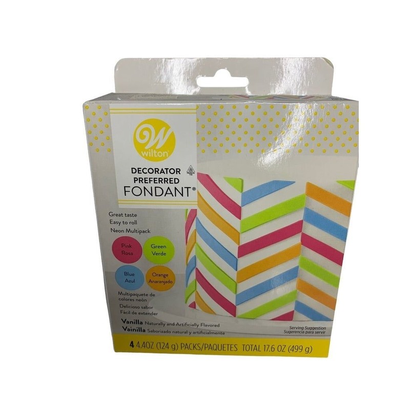 Wilton Decorator Preferred Neon Fondant 4-Pack Fondant Pink Green Blue Orange