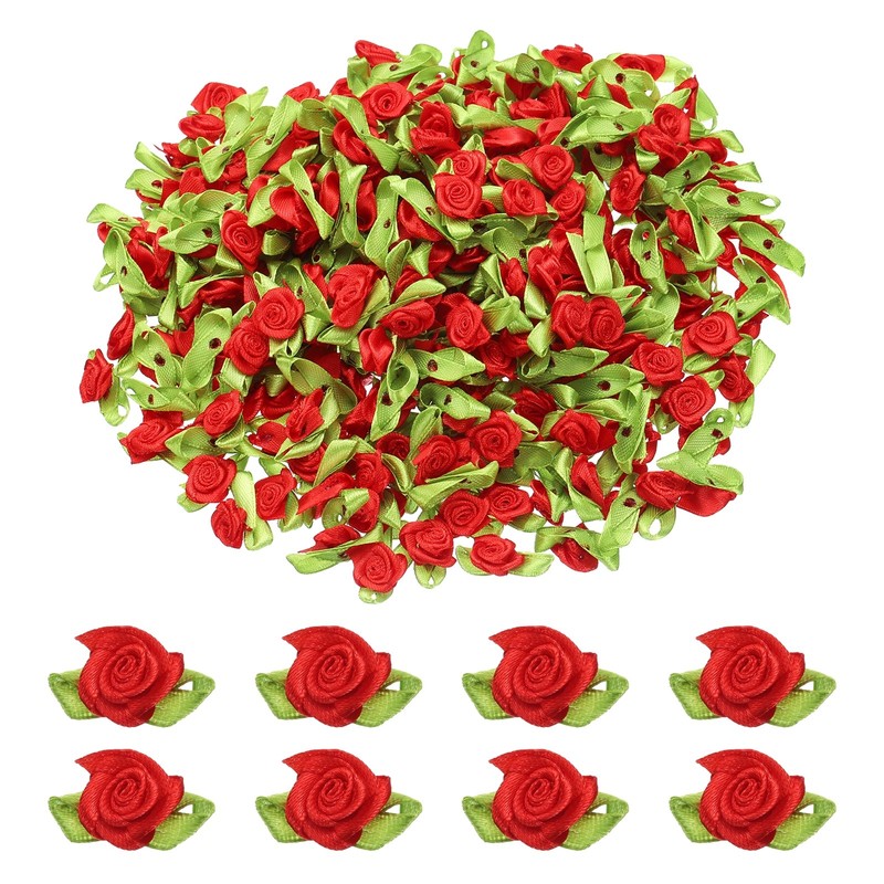 500 Pcs Mini Ribbon Roses Flowers Bows for Crafts, 15mm/0.6″ Dia, Red