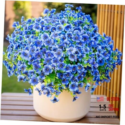 Artificial Flowers for Outdoors Fake Plants – 16 Bundles Faux Outside 14 Blue