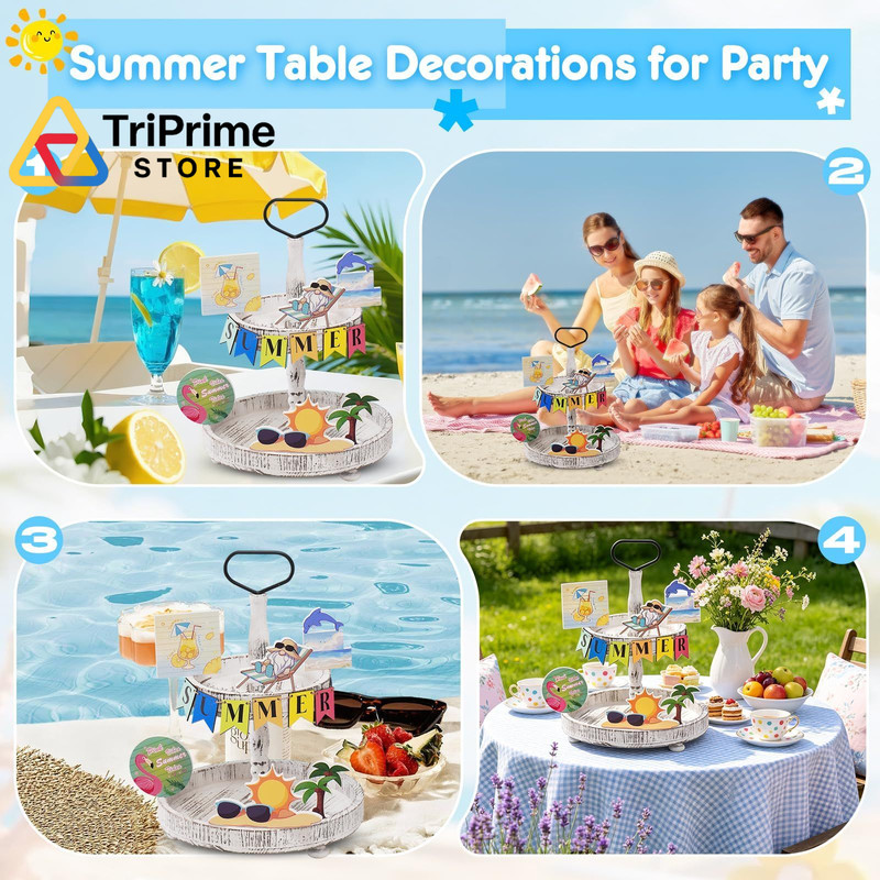 12 pcs Summer Tiered Tray Decor, Decorations for Home,Beach Multicolor gallery