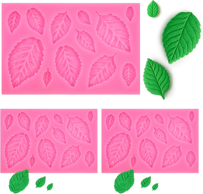 3Pcs Leaf Molds Silicone, Pink 3D Leaves Mold for Fondant Chocolate Butter Polym gallery