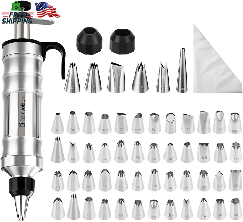 Dessert Decorating Syringe Set Frosting Piping Kit 54 Stainless Steel Nozzles