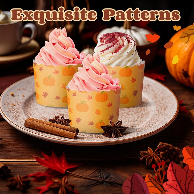100 Pcs Thanksgiving Fall Paper Baking Cups Pumpkin Maple Leaf Cupcake Liners... gallery