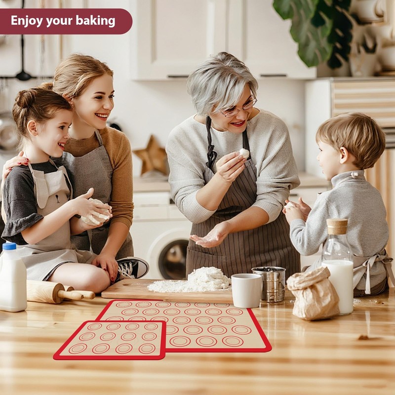 Macaron Silicone Baking Mats, 3 PCS Non Stick 2Half Sheets+1Quarter, Red gallery