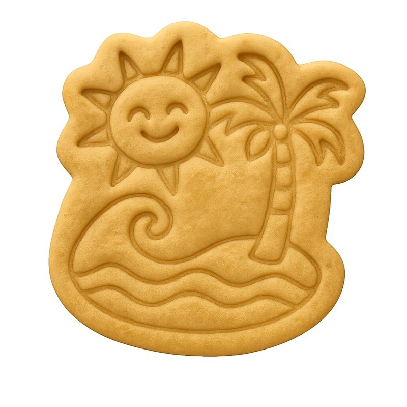 Sun & Palm Island Cookie Cutter & Stamp 4×3.9″ for Baking Fondant Clay Embosser