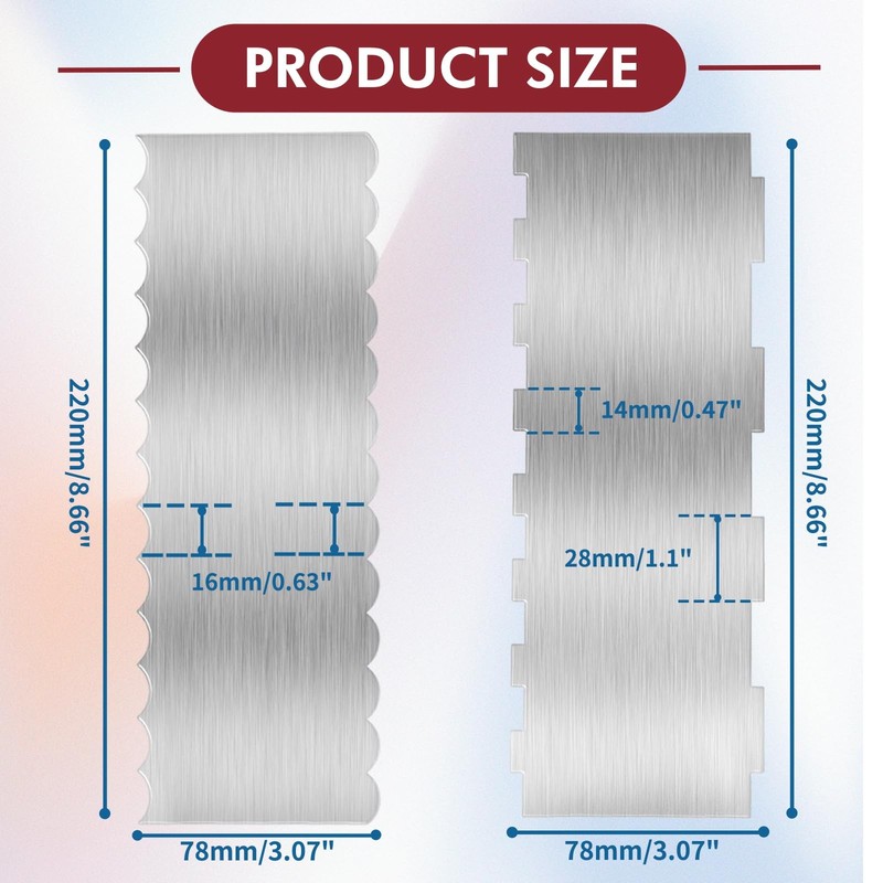 2 PCS 8.7 Inch Stainless Steel Cake Scraper Double Sided Patterned Style 2 gallery