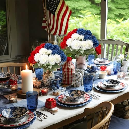 Thiccywoov 6 Pcs 4th of July Artificial Chrysanthemums Flowers Red White Blue gallery
