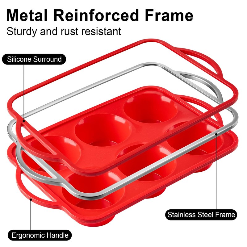 Puyeipt Jumbo Muffin Pan with Metal Frame, 6 Cup Large Cupcake 3.7 Inch, Red gallery