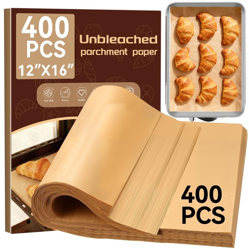YUANYE 400PCS Parchment Paper Baking Sheets, 12″x16″ Unbleached Precut Half P…