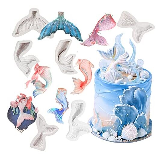 6 Pack Mermaid Tail Mold Silicone Cake Fondant Mold Mermaid Theme Cupcake gallery