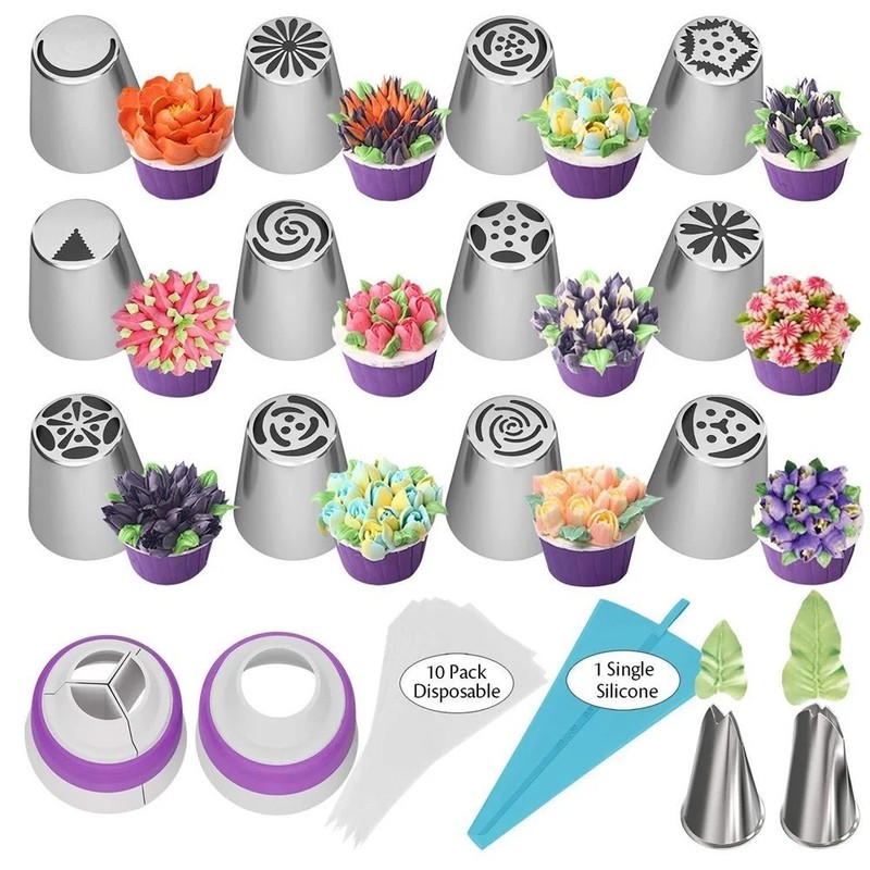 27pcs Russian Piping Tips Set Flower Tulip Nozzles Cake Pastry Decorating Kit gallery