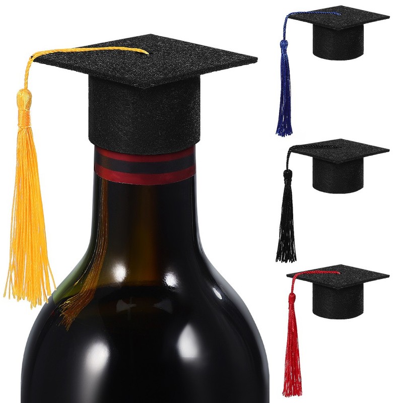 4Pcs Mini Graduation Cap Ornaments Reusable Felt Bottle Covers Graduation Party