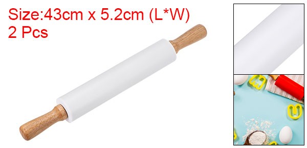 2pcs Silicone Rolling Pins for Baking 43cm x 5.2cm, White gallery
