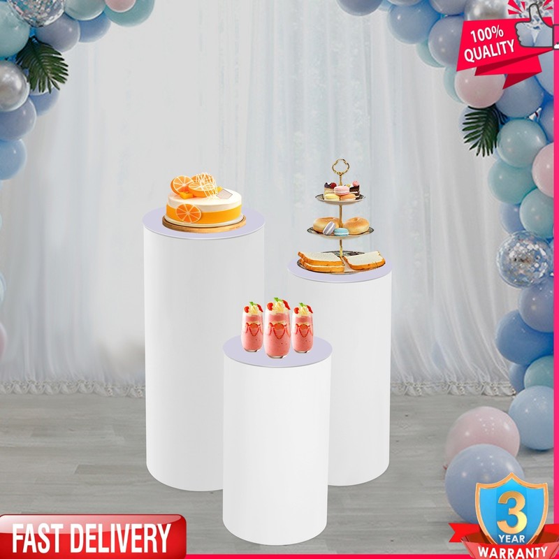 White 3-Piece Cylindrical Pedestal Display Stands PVC & Acrylic 33/36/40cm