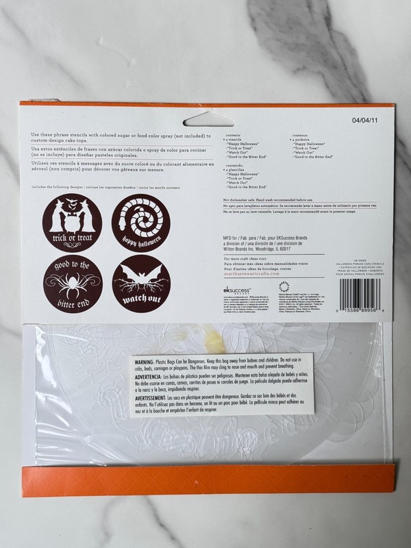 NOS MARTHA STEWART 4 Halloween Cake Stencils, SNAKE SPIDER BAT WITCH & CAULDRON gallery