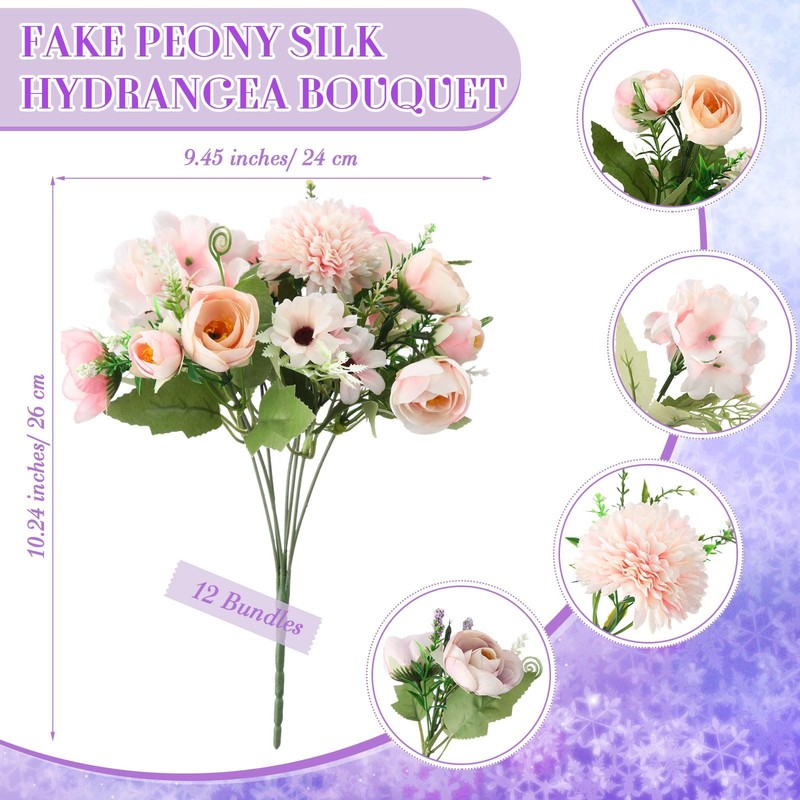 Tigeen 12 Bundles Peonies Artificial Flowers Faux Roses Silk Flowers Hydrangea A gallery