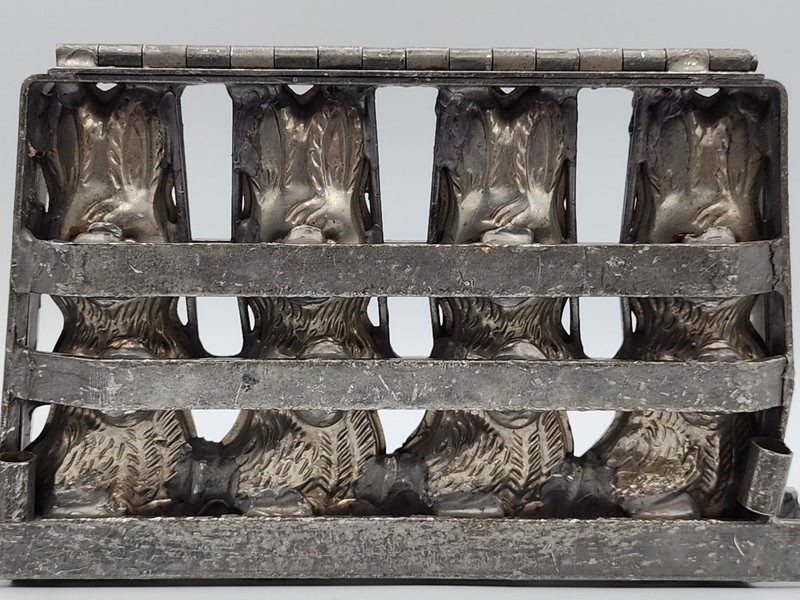 Antique Hinged Quadruple Rabbit Chocolate Mold Easter Bunny Holding Egg gallery