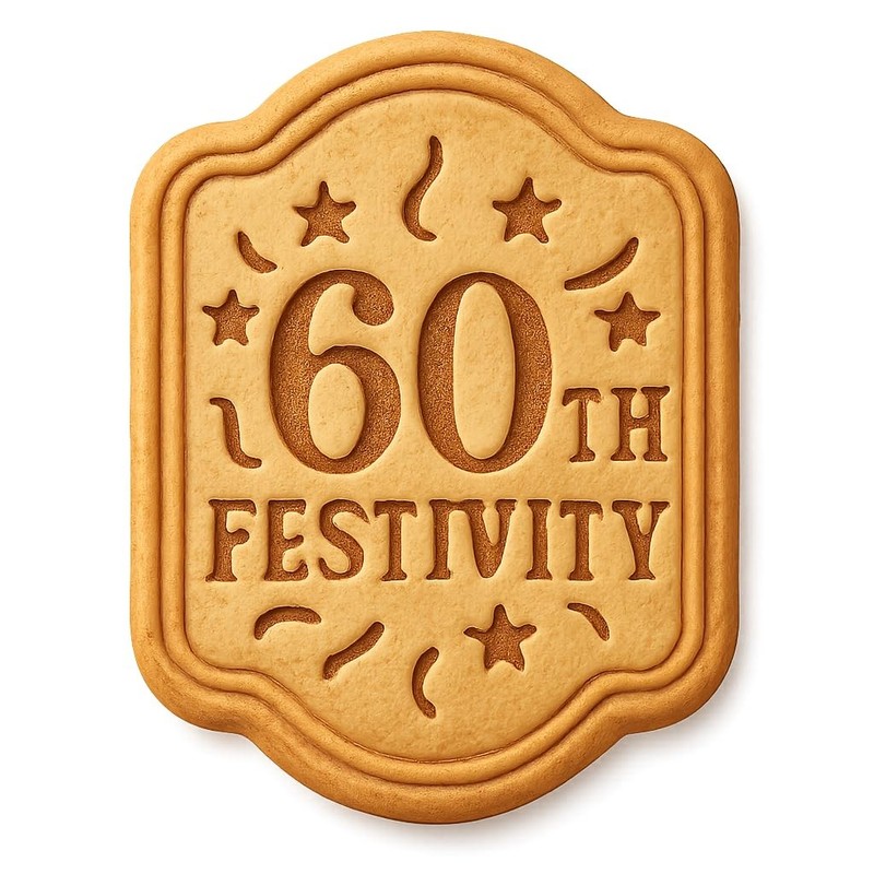 Vintage 60th Festivity Cookie Cutter & Stamp, Fondant & Clay – 3.2×4