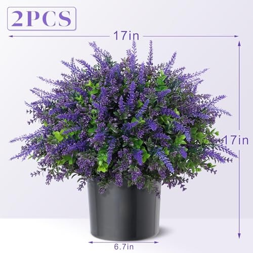 2 Sets Artificial Eucalyptus & Lavender Topiary Trees for Front Door - Faux gallery
