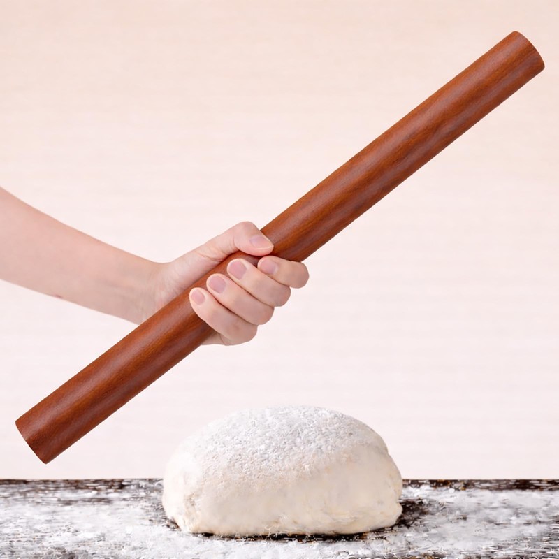 17 Inch Wood Rolling Pin Natural Sapele NonStick Pizza Pastry Dough Roller