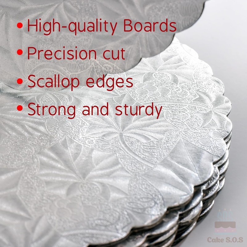 14 inch Silver Round Scalloped Edge Coated Cakeboard,Waxed Greaseproof, Dispo... gallery