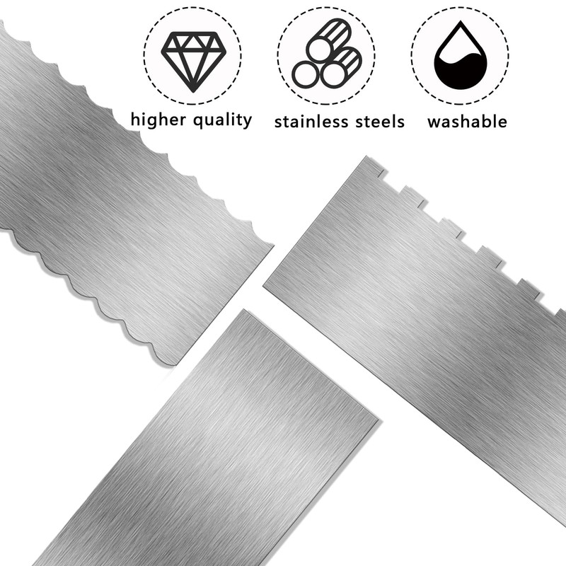 Cake Scraper 3 Piece 9 Inch Stainless Steel Smoother Comb Frosting Decorating gallery