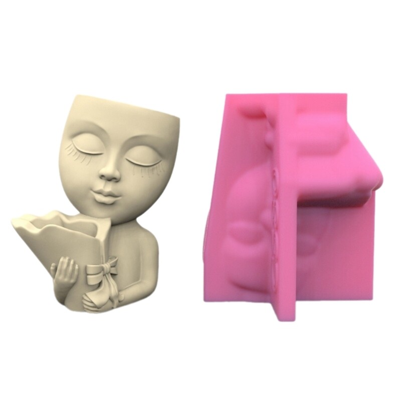Silicone Flowerpot Mold Concrete Molds Human Shaped DIY Vase Mold for Crafting
