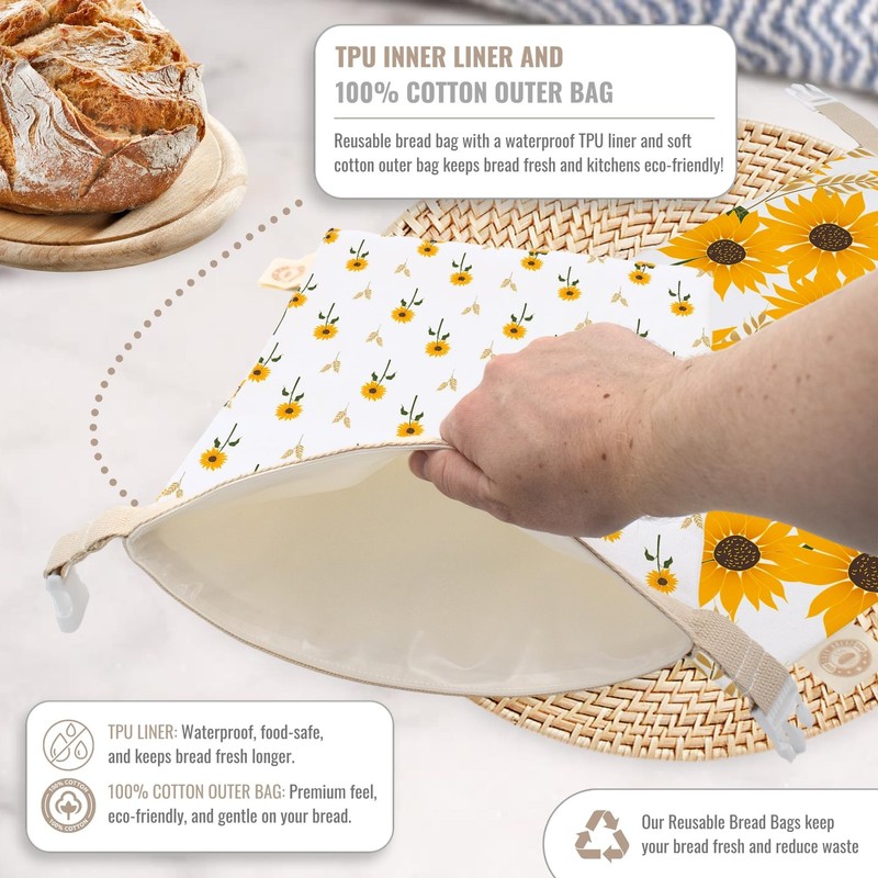 Cozy Bread® Reusable Bread Bag Set for Home Bakers | USA Brand | Charming D gallery