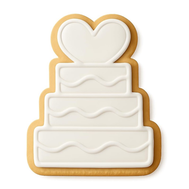 Heart-Top Wedding Cake Cookie Cutter & Stamp – 3×4