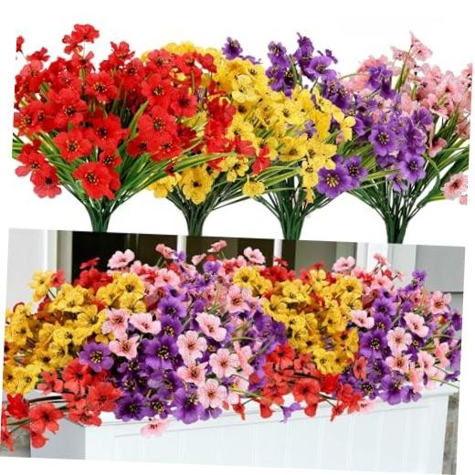 Artificial Mums Flowers for Outdoors, 16 Bundles UV 16PCS Mix 4 Colors