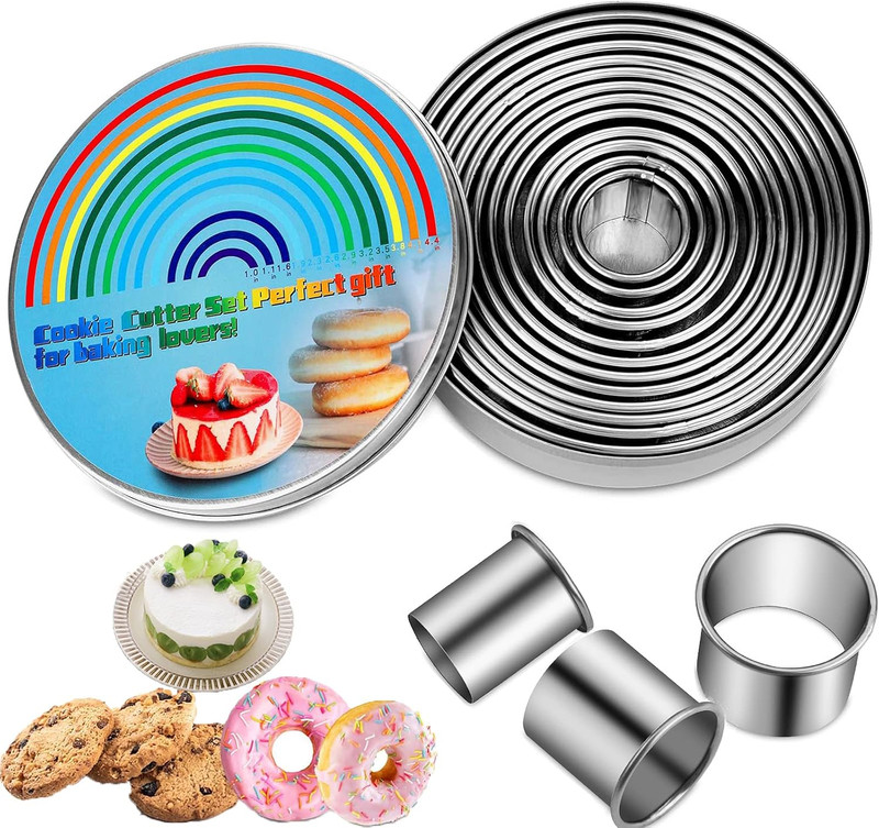 5-Piece Stainless Steel Round Biscuit Cookie Cutter Set with Rolled Edges gallery