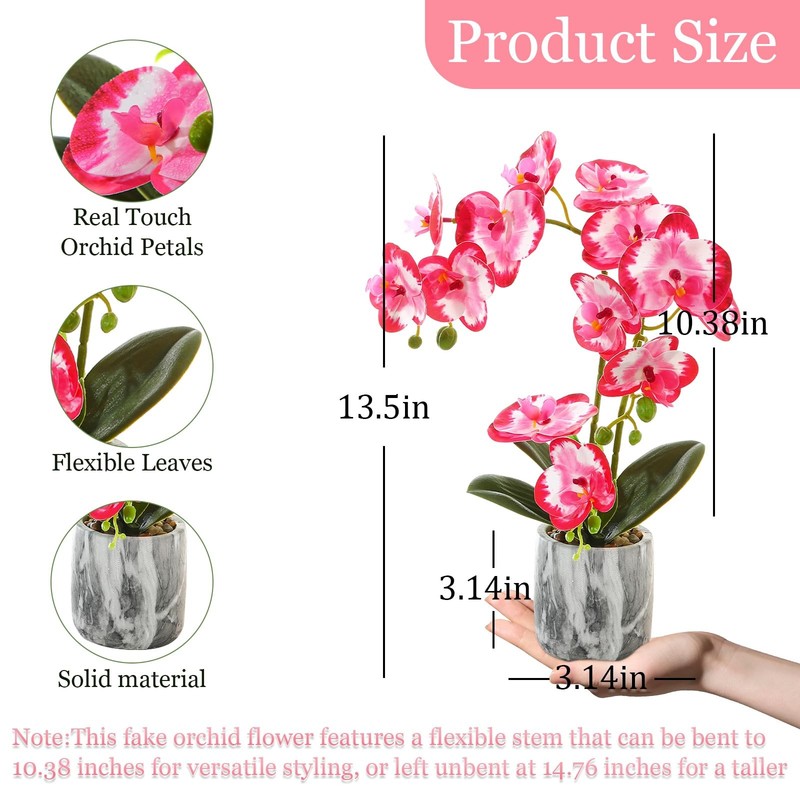 Wenhuidr Red Pink Fake Orchids Flowers in Pot Bendable Faux Orchids Artificial F gallery
