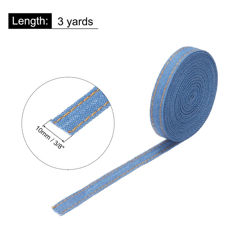 3/8 Inch Denim Fabric Ribbons, 3 Yards Denim Bow Jean Ribbon, Marine Blue 10mm gallery