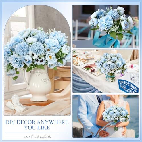 Bundles Peonies Artificial Flowers Faux Roses Silk Flowers Hydrangea 12 Blue gallery