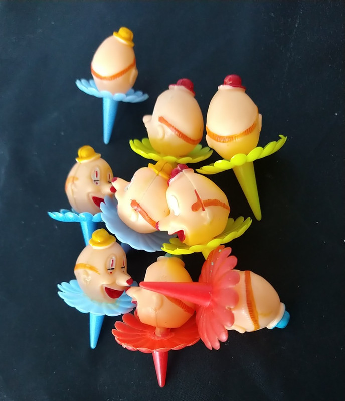 9 Clowns Cake Toppers Birthday Picks Decorations Wilton Blue Red Yellow Vtg gallery