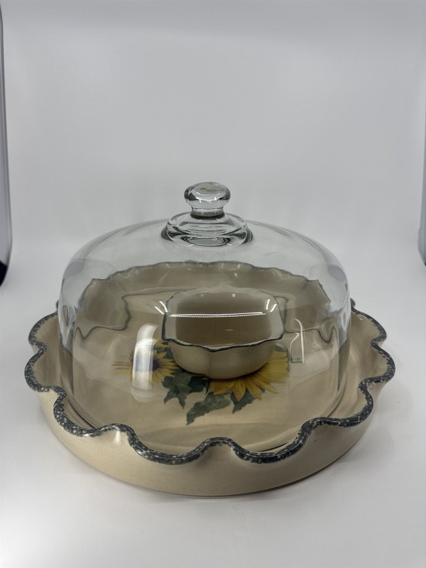 Vintage Home & Garden Party 12" Scalloped Sunflower Signed Serving Dish Set gallery