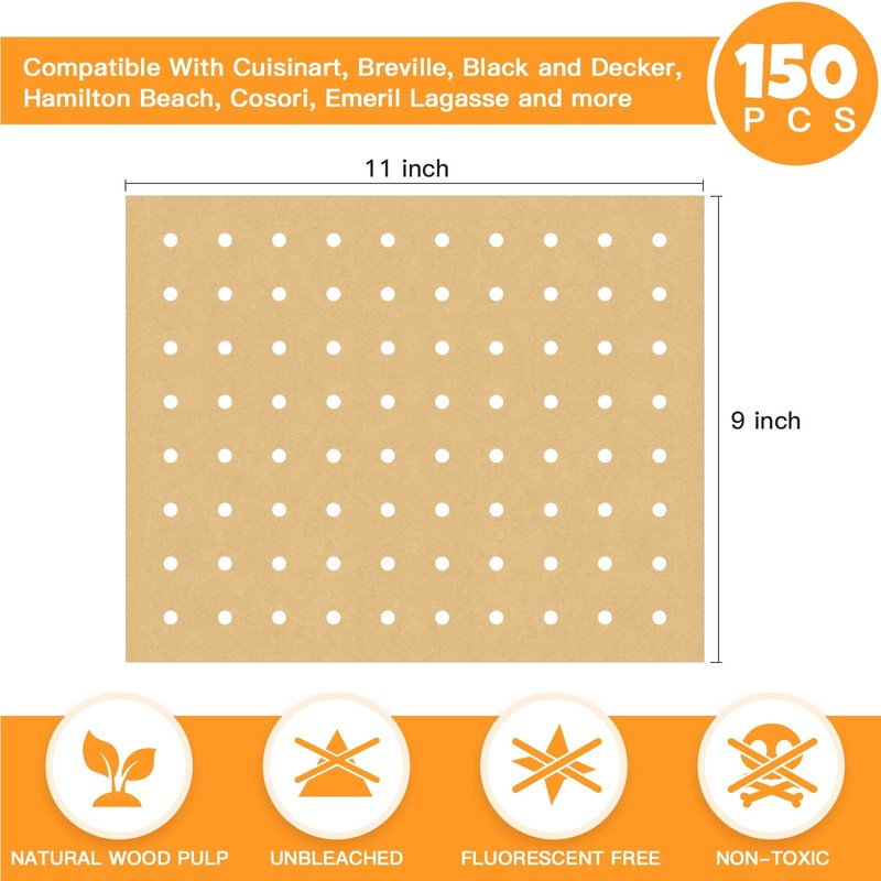 Air Fryer Disposable Parchment Paper Liners: 150pcs 9x11inch, Unbleached gallery