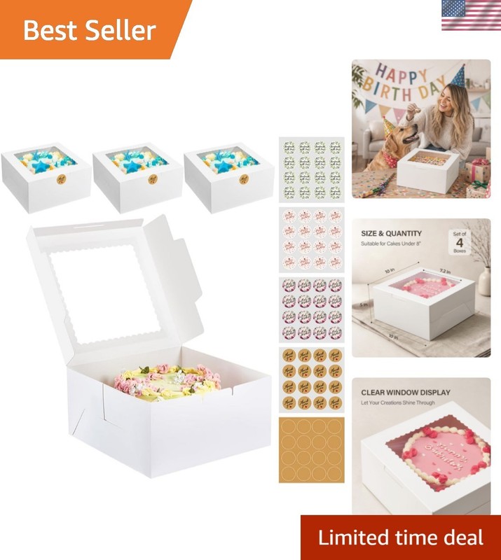 4PCs Cake Boxes 10 inch, Disposable Cake Carrier Storage Containers | 10x10x5…