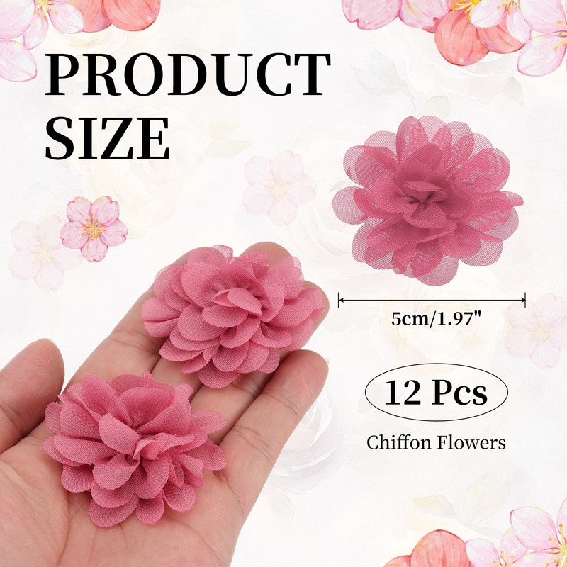 12Pcs 2" Chiffon Flowers Sewing Fabric Flower Appliques for Crafts Pink gallery