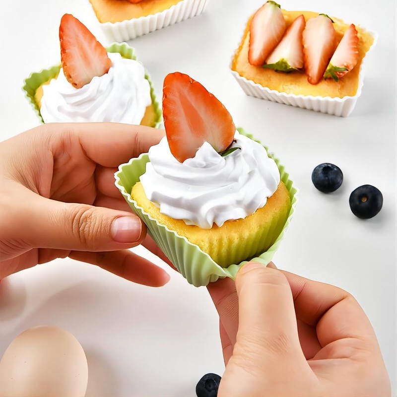 12 Pack Reusable Silicone Cupcake Baking Cups, 3 Shapes of Standard Round & Squa gallery