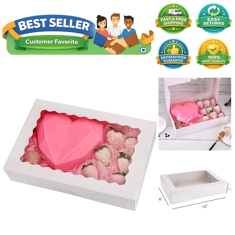High-Quality Bakery Boxes with Window 12″x8″ – 20 Pack for Elegant Displays