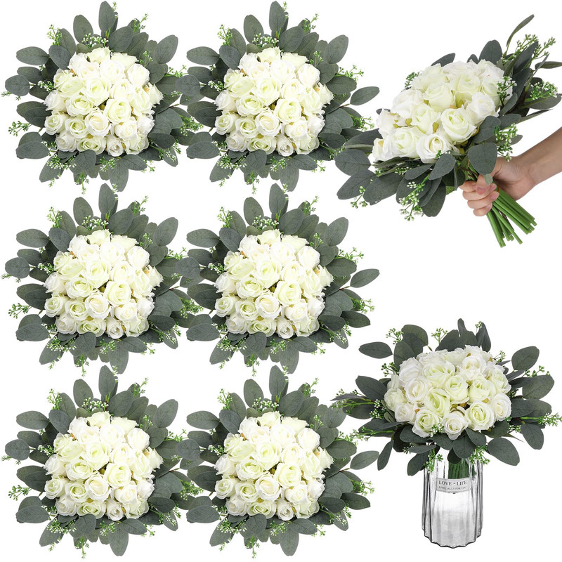 Zeyune 12 Bunches Wedding Bridesmaids Bouquets 144 Heads 7 Inch Artificial Rose