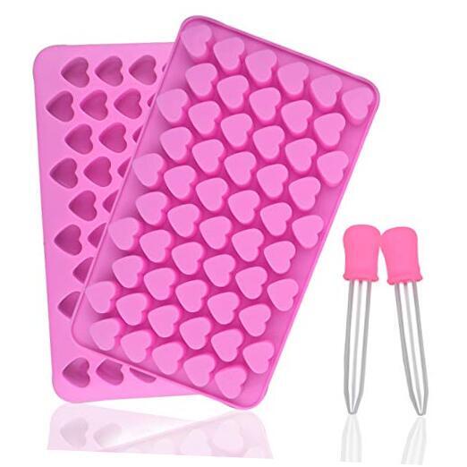 2 Pack Silicone Mini Heart Molds with 2 Droppers Ice Cube Heart Molds Gummy