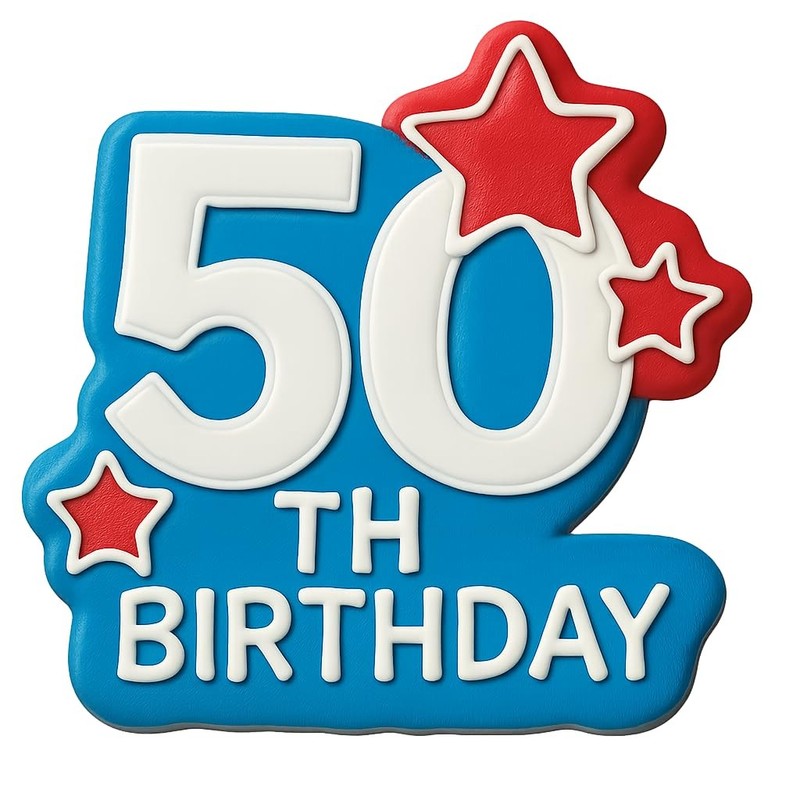 50th Birthday with Stars Cookie Cutter & Stamp, Fondant & Clay - 4x3.7 gallery