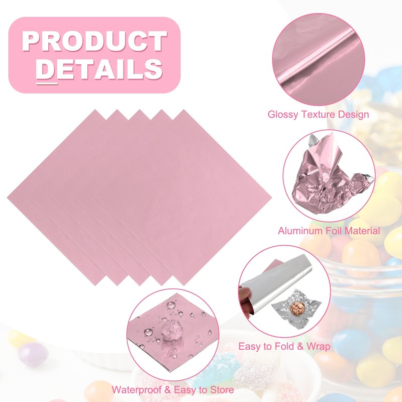 200 Pcs Candy Foil Wrappers, 7.87 x 7.87" Chocolate Wrappers, Light Pink gallery