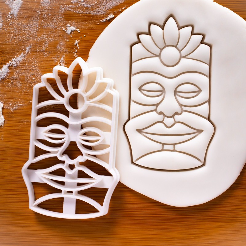 Calm Tiki Mask Cookie Cutter – Summer luau Hawaiian tropical beach Polynesian