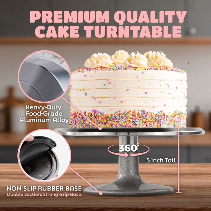 O’Creme Cake Turntable Stand, 12 inch – HeavyDuty Aluminum Alloy Rotating Tur... gallery