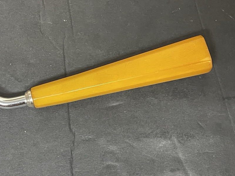 Vintage MCM Angel Food Cake Cutter Tine Fork with Yellow Bakelite Handle gallery